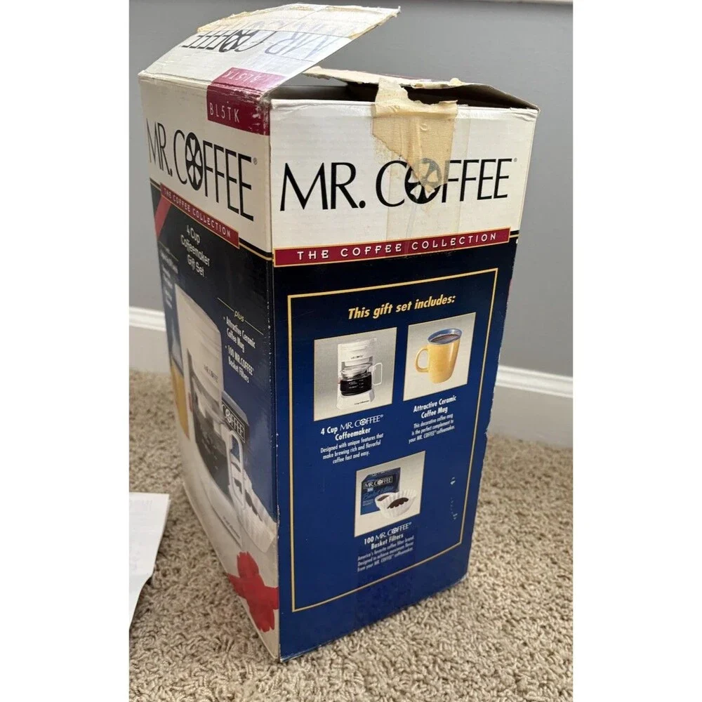Vintage Mr. Coffee BL5 Switch Coffee Maker 4 Cup Carafe White 1999 Box & Manual